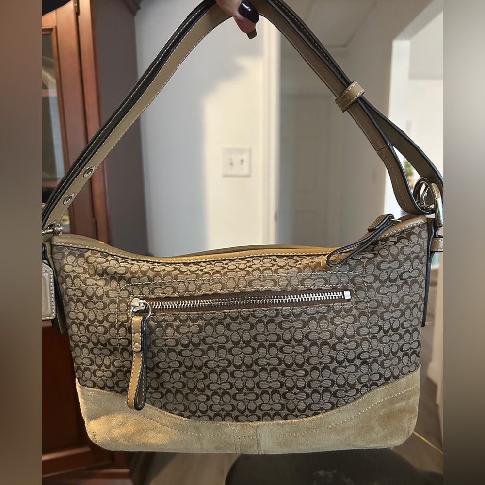 Coach Brown and Tan Signature Shoulder Bag